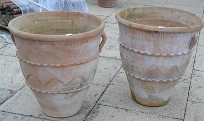 Lot 1338 - Pair of twin-handled terracotta planters, 56cm diameter