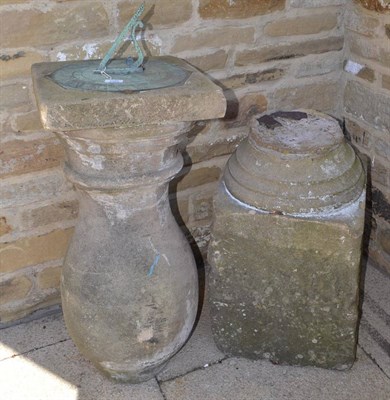 Lot 1365 - Large 19th century carved stone sundial, 157cm high (a.f.)