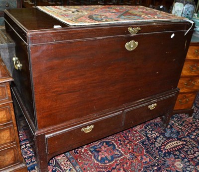 Lot 1368 - A George III mahogany hinged chest on stand fitted with two frieze drawers