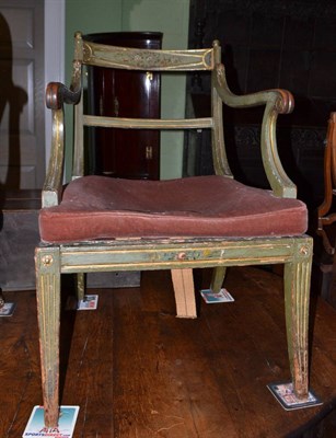 Lot 1416 - Regency painted open armchair with velvet squab