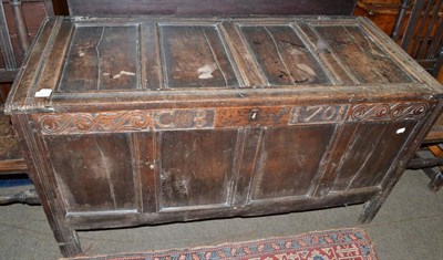 Lot 1435 - An English joined oak chest with hinged lid, carved with the initials ";C B"; and dated 1701