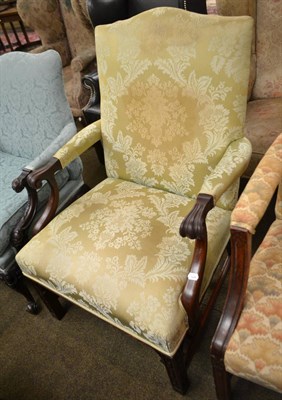 Lot 1455 - Mahogany Gainsborough style library armchair recovered in silk