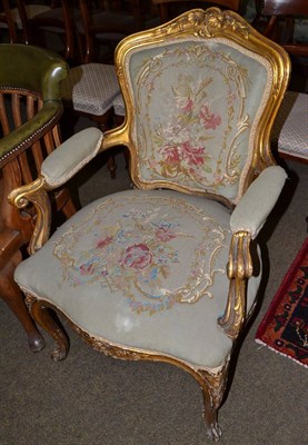 Lot 1476 - A 19th century gilt armchair in the Louis XV style with needlework fabric