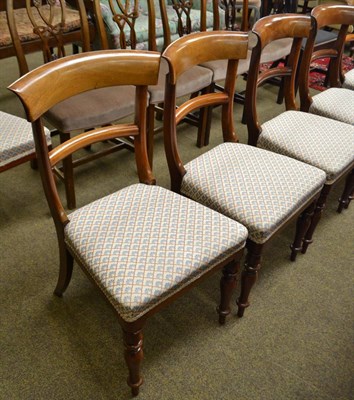 Lot 1477 - Set of seven Victorian dining chairs with overstuffed seats including one carver