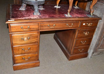 Lot 1504 - Mahogany double pedestal desk in George III style, 131cm wide