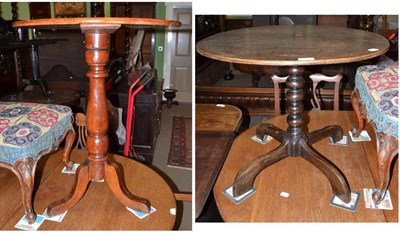 Lot 1508 - Victorian mahogany tripod table and an oak bobbin turned table