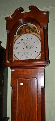 Lot 1560 - A mahogany eight day longcase clock, swan neck pediment, 14-inch painted arched dial, seconds and a