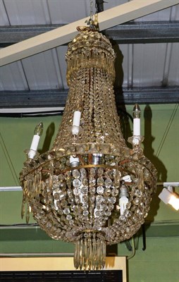 Lot 1575 - Large glass lustre drop chandelier (incomplete)