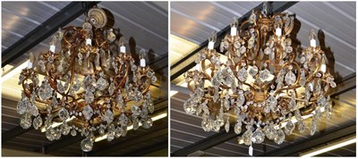 Lot 1577 - A pair of gilt metal and cut glass chandeliers (ex Trawsgoed Mansion)