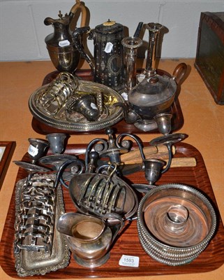 Lot 1593 - A quantity of plated items to include a pair of wine coasters, a pair of candlesticks, coffee...