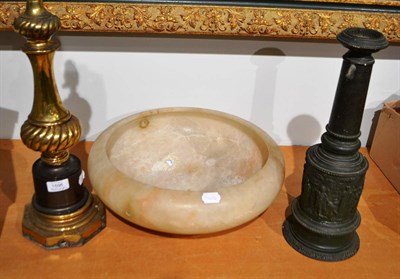 Lot 1596 - Three lamps and an alabaster bowl