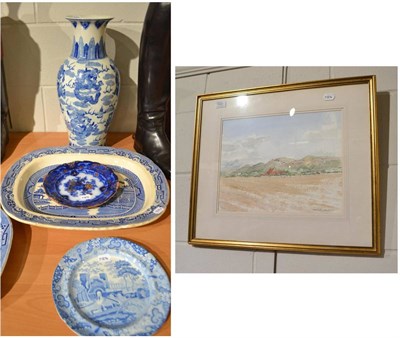 Lot 1600 - A 20th century Chinese blue and white vase; two Victorian blue and white meat plates; two Victorian