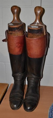 Lot 1601 - Pair of leather riding boots, with wooden trees