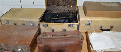 Lot 1627 - Four suitcases, quantity of ladies handbags, table covers, linen etc