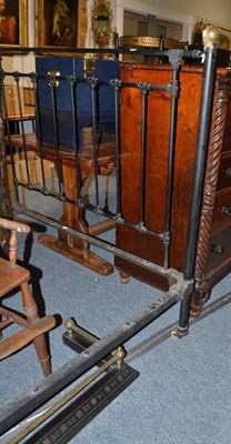 Lot 1633 - Victorian brass and iron bedstead and a late Victorian fire curb