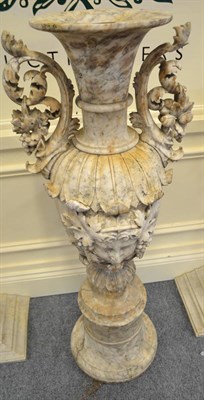 Lot 1647 - An alabaster figural urn probably Italian (repairs and cracks), height 116cm