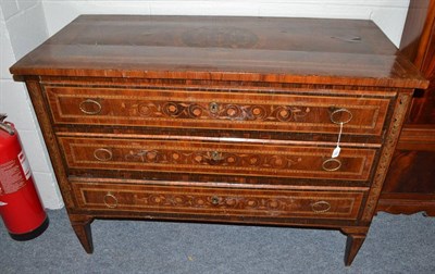 Lot 1684 - A North Italian walnut, tulipwood, rosewood and marquetry three drawer commode, Lombard, circa...