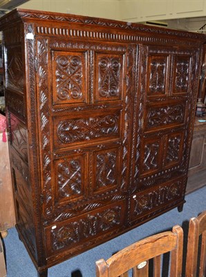 Lot 1691 - 17th century English carved oak double door cabinet with fluted frieze and carved stiles