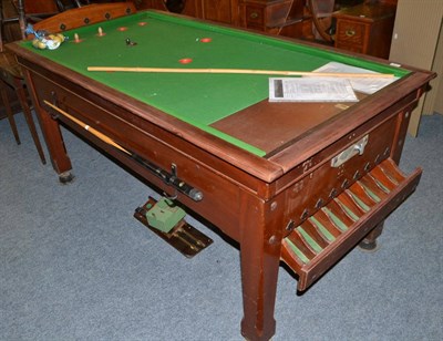 Lot 1705 - Bar billiards table with skittles, balls, cues, scoreboard and timer