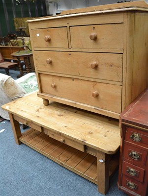 Lot 1741 - Victorian four drawer chest and a pine coffee table