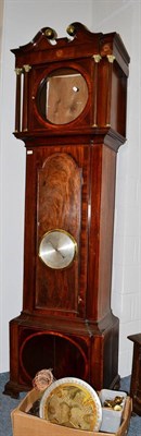 Lot 1750 - A mahogany longcase clock, swan neck pediment, four Corinthian columns, arched trunk door with...