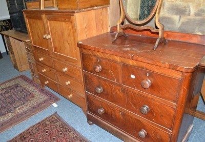 Lot 1753 - A Victorian four drawer chest, dressing table mirror, pine linen chest and a Victorian stripped oak