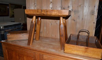 Lot 1754 - A 19th century pine cutlery holder, an oak box and an oak stool