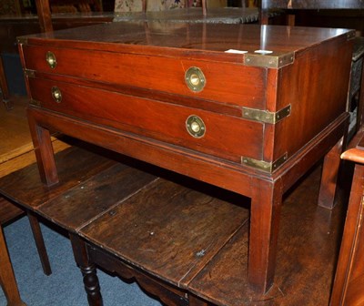 Lot 1767 - Mahogany and brass bound table, music seat and mahogany side table