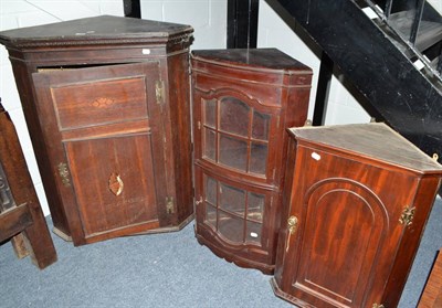 Lot 1788 - 18th century oak hanging corner cupboard, a mahogany glazed hanging corner cupboard and another...