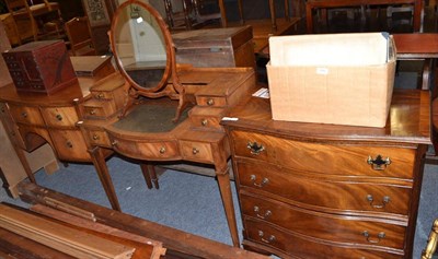 Lot 1789 - Reproduction corner cupboard, bow fronted sideboard, reproduction desk, toilet mirror and a...