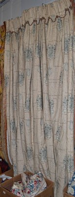 Lot 1799 - Pair of pink rose floral curtains with pelmet and a manuscript curtain