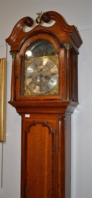 Lot 1814 - An oak eight day longcase clock, swan neck pediment, 12-inch brass dial bearing inscription...