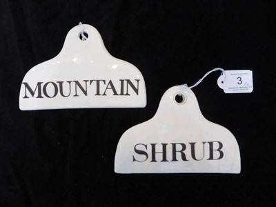 Lot 3 - Two similar 19th century Spode creamware bin labels, inscribed for MOUNTAIN and SHRUB,...