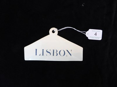 Lot 4 - A 19th century Wedgwood creamware bin label, inscribed for LISBON in a blue glaze, impressed...