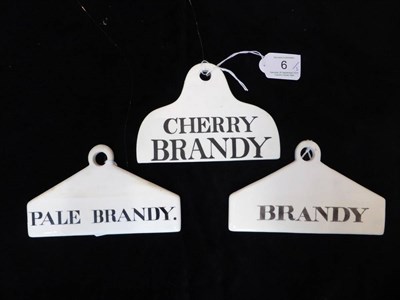 Lot 6 - Three 19th century brandy related creamware bin labels, inscribed for BRANDY, PALE BRANDY &...