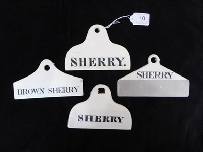 Lot 10 - Four 19th century creamware bin labels, three inscribed for SHERRY and another for BROWN...