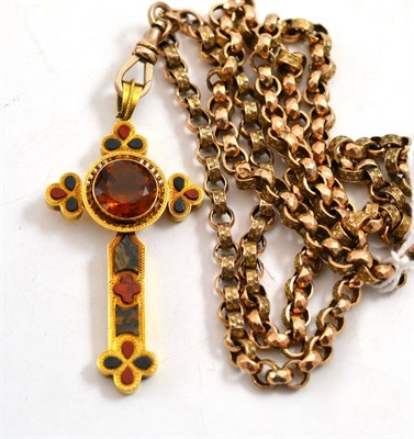 Lot 35 - A Scottish cross pendant on a guard chain, the cross set with a round mixed cut citrine...