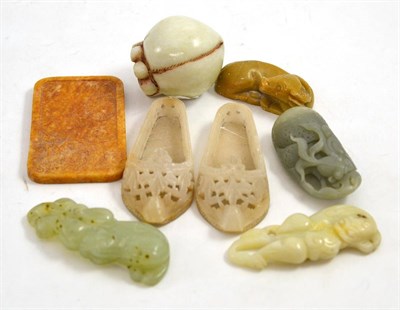 Lot 56 - Chinese bronze mirror and eight items of jade, alabaster and soapstone