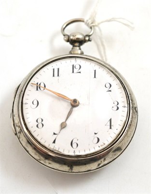Lot 68 - A silver pair cased verge pocket watch, signed George Plummer, London, 1825, enamel dial with...