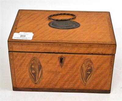 Lot 89 - Late George III satinwood and tulipwood banded tea caddy, 21cm wide