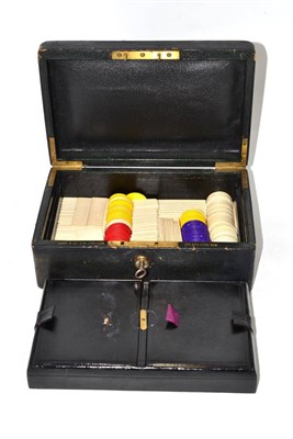 Lot 97 - Needs & Co leather games box containing cards and tokens