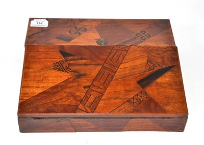 Lot 114 - Japanese parquetry decorated writing slope, 32cm wide