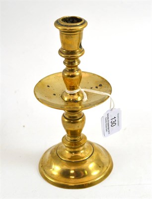 Lot 130 - A brass Heemskerk type candlestick, probably Low Countries circa 1580/1620, the low domed foot...