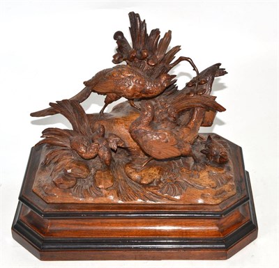 Lot 142 - A 19th century French carved figure group of pheasants, 28cm wide