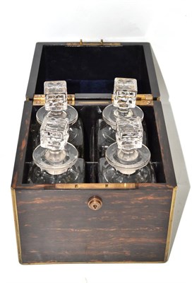 Lot 143 - A brass bound Coromandel wood decanter box by Lund, probably circa 1870, the box is signed...