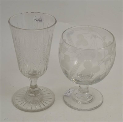 Lot 149 - An etched celery glass vase and large rummer etched with oats and fruit (2)