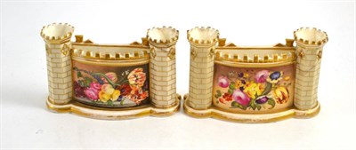 Lot 166 - A pair of English porcelain bough pots, probably Worcester, circa 1800, on a castle form...