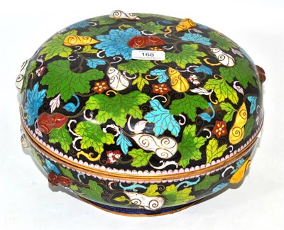 Lot 168 - Large Chinese cloisonne bowl and cover with relief decoration, 32cm diameter