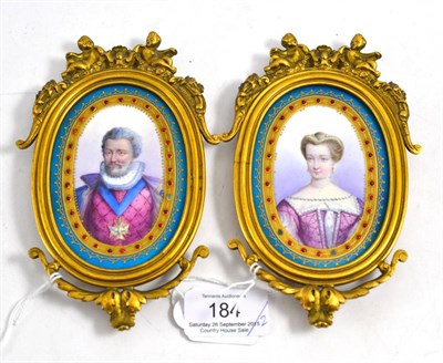 Lot 184 - A pair of Sevres style porcelain plaques, late 19th century, painted with renaissance figures...