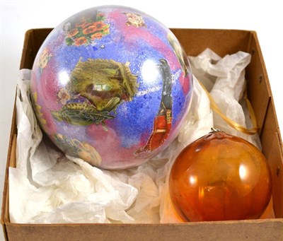 Lot 198 - Decalomania glass witch's ball and a 'Nailsea' amber glass witch's ball